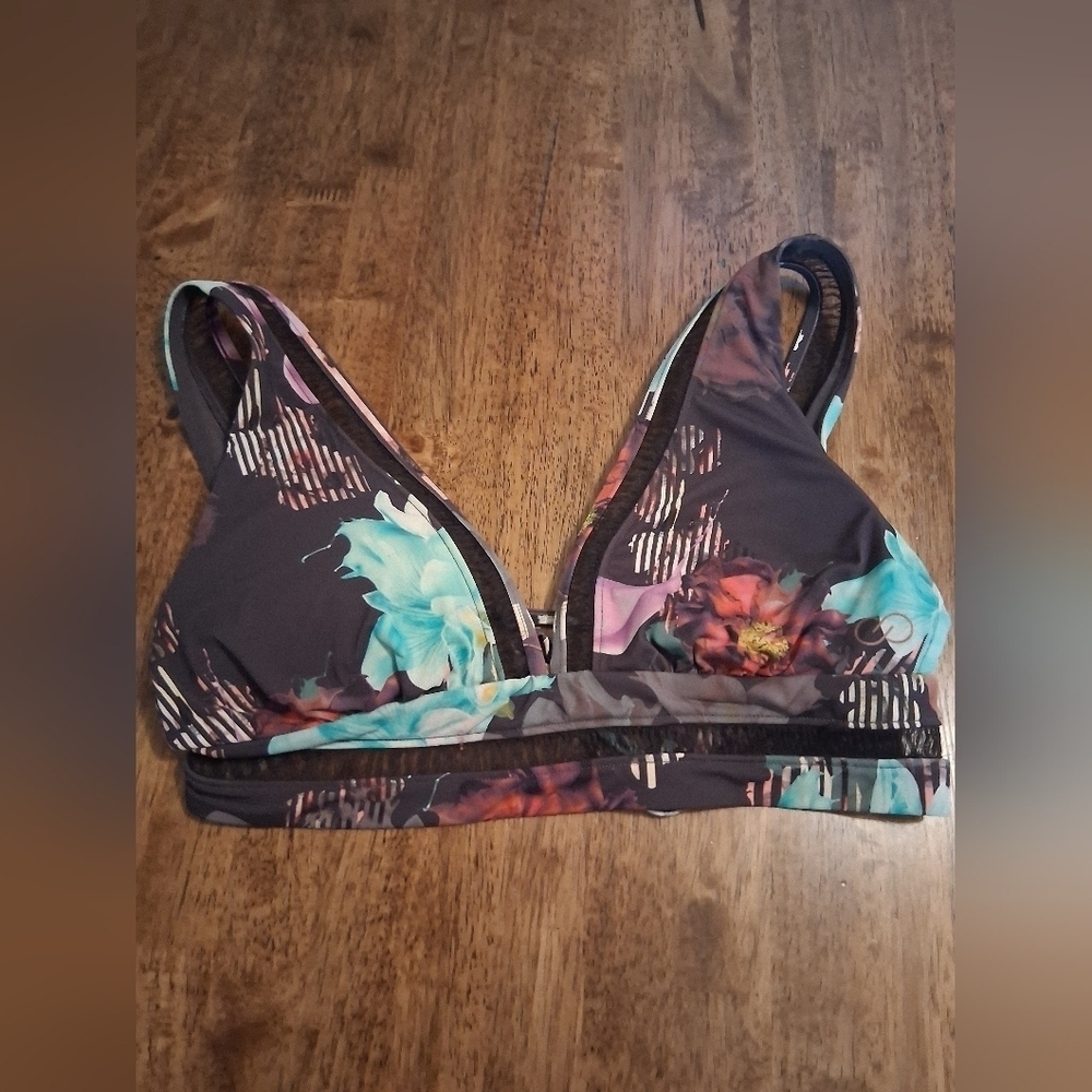 CALIA by Carrie Underwood Chracoal Floral Yoga Pants Bathing Suit Top S - Picture 2 of 9